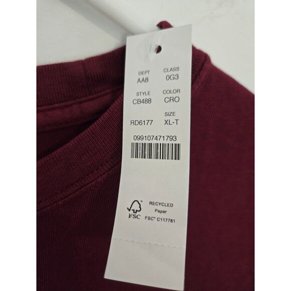 J.crew NWT Long-sleeve jersey tee burgundy mens size XL TALL with pocket - Picture 2 of 4
